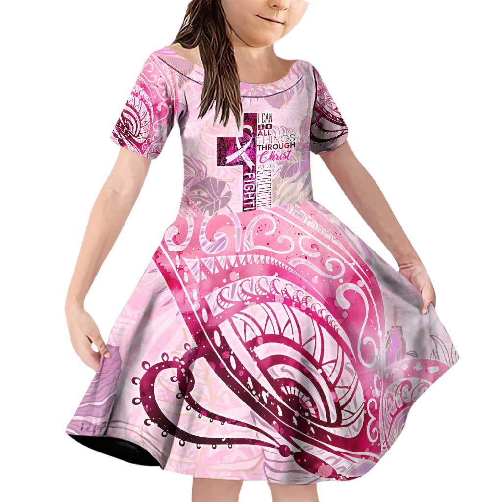 Breast Cancer Polynesian Family Matching Off Shoulder Short Dress and Hawaiian Shirt I Can Do All Things Through Christ