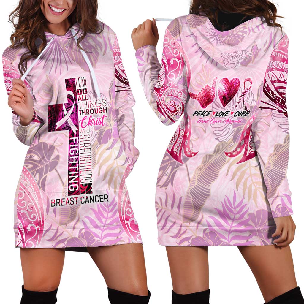 Breast Cancer Polynesian Hoodie Dress I Can Do All Things Through Christ