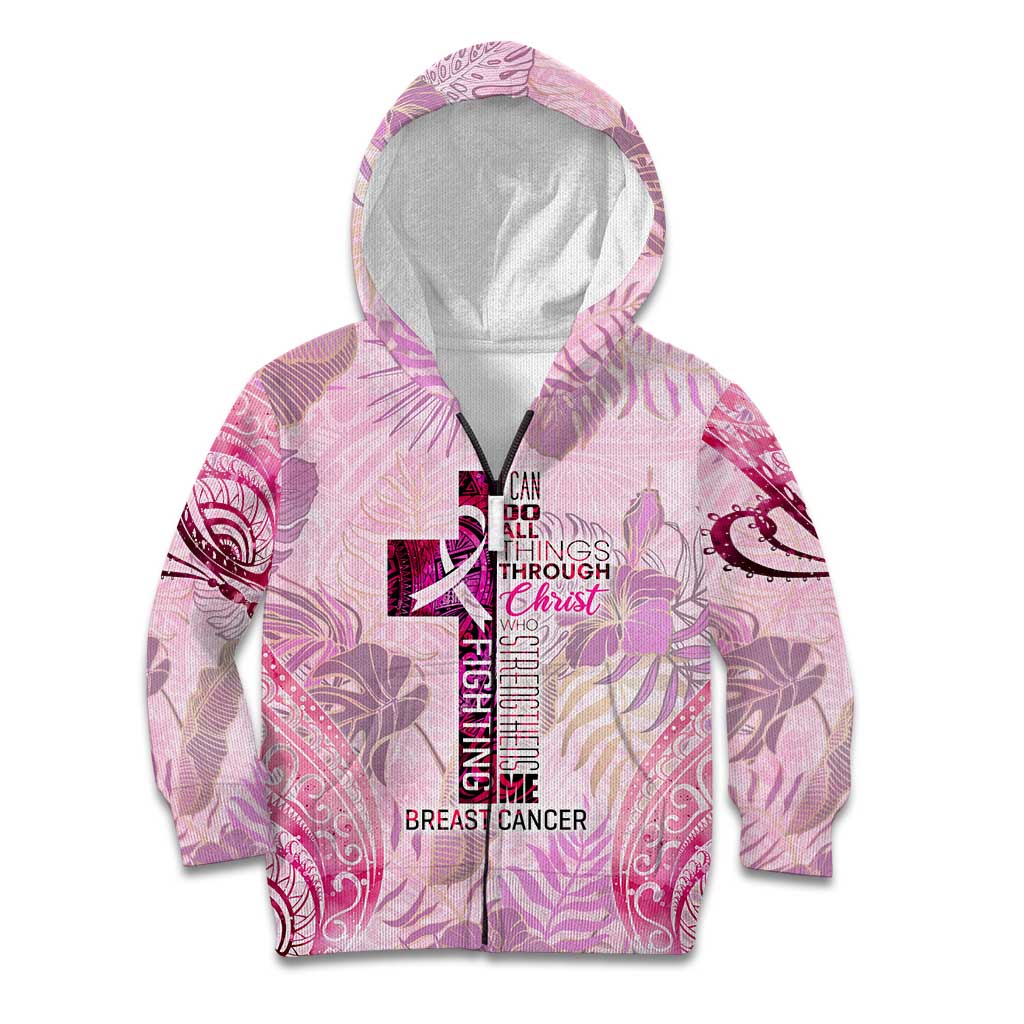 Breast Cancer Polynesian Kid Hoodie I Can Do All Things Through Christ