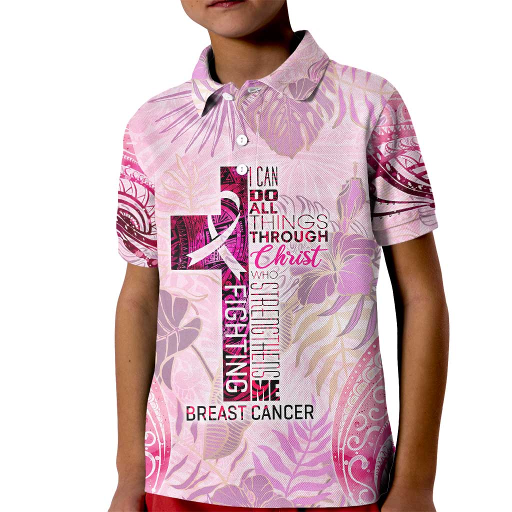 Breast Cancer Polynesian Kid Polo Shirt I Can Do All Things Through Christ