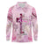 Breast Cancer Polynesian Long Sleeve Polo Shirt I Can Do All Things Through Christ