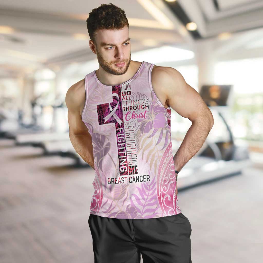 Breast Cancer Polynesian Men Tank Top I Can Do All Things Through Christ