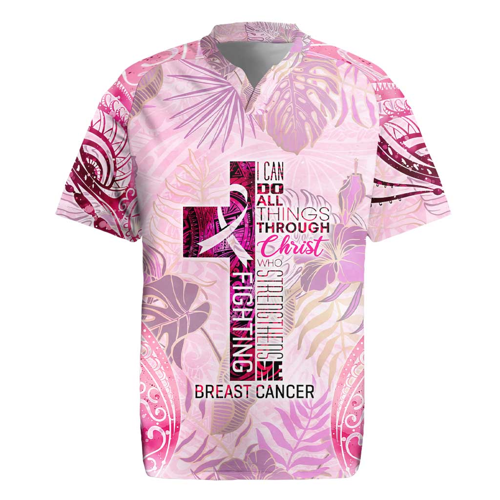 Breast Cancer Polynesian Rugby Jersey I Can Do All Things Through Christ