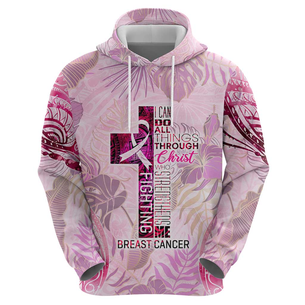 Breast Cancer Polynesian Zip Hoodie I Can Do All Things Through Christ