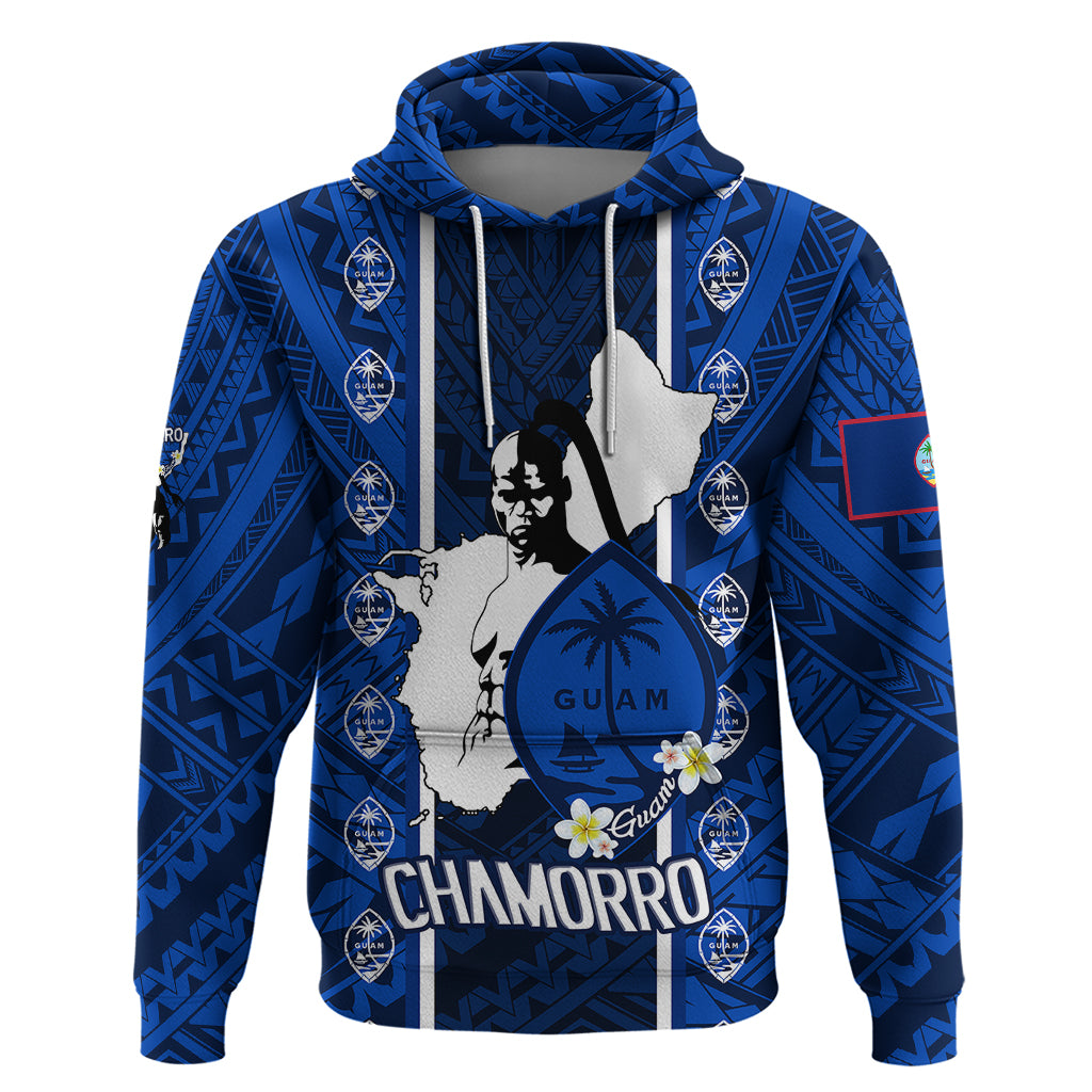 Guam Chamorro Warrior Hoodie Traditional Tribal Patterns DT02 Pullover Hoodie Blue - Polynesian Pride