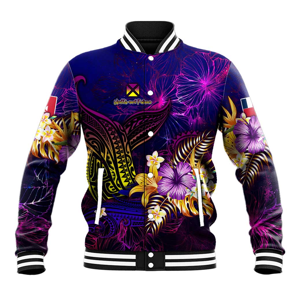 Wallis and Futuna Baseball Jacket Whale Hibiscus Polynesian