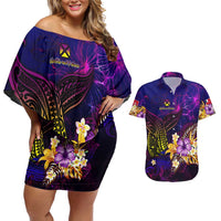 Wallis and Futuna Couples Matching Off Shoulder Short Dress and Hawaiian Shirt Whale Hibiscus Polynesian