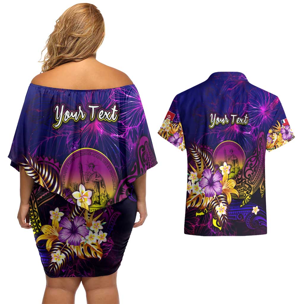 Wallis and Futuna Couples Matching Off Shoulder Short Dress and Hawaiian Shirt Whale Hibiscus Polynesian