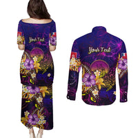 Wallis and Futuna Couples Matching Puletasi and Long Sleeve Button Shirt Whale Hibiscus Polynesian