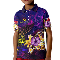 Wallis and Futuna Kid Polo Shirt Whale Hibiscus Polynesian