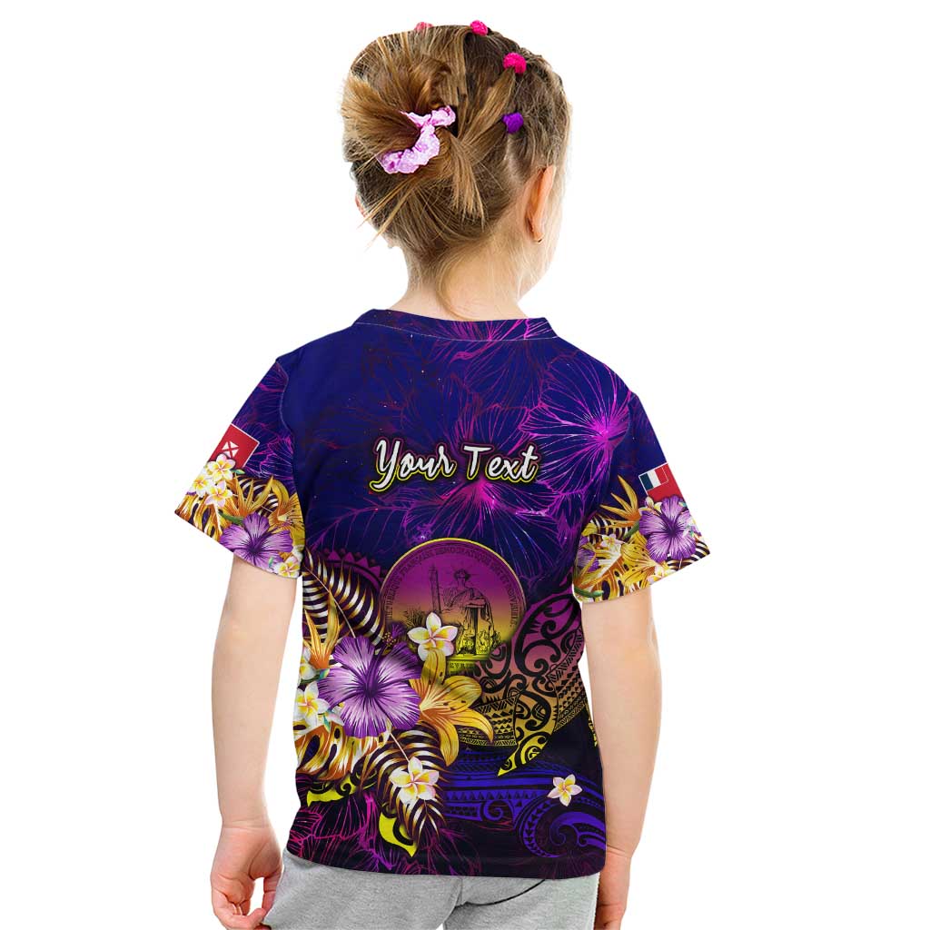 Wallis and Futuna Kid T Shirt Whale Hibiscus Polynesian