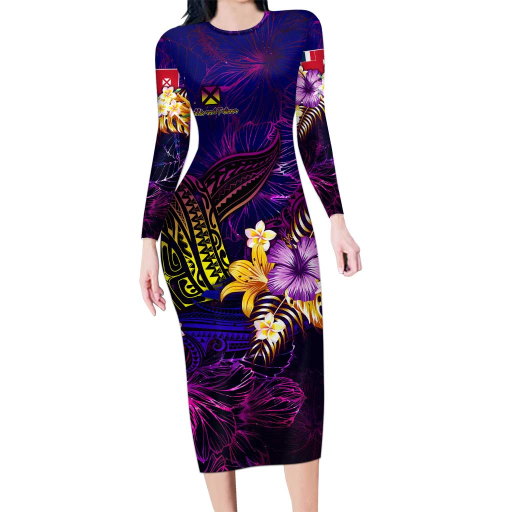 Wallis and Futuna Long Sleeve Bodycon Dress Whale Hibiscus Polynesian