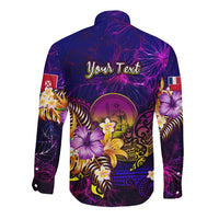 Wallis and Futuna Long Sleeve Button Shirt Whale Hibiscus Polynesian