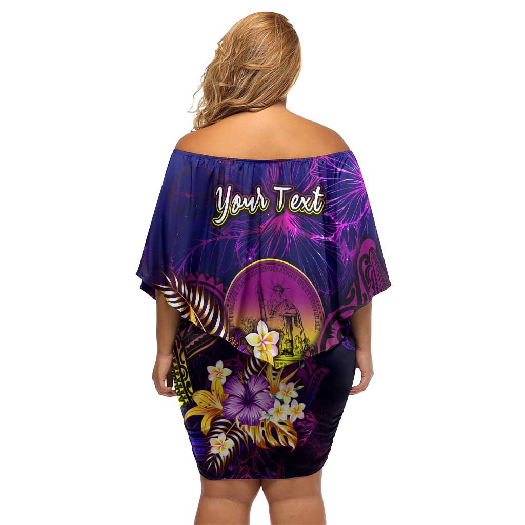 Wallis and Futuna Off Shoulder Short Dress Whale Hibiscus Polynesian