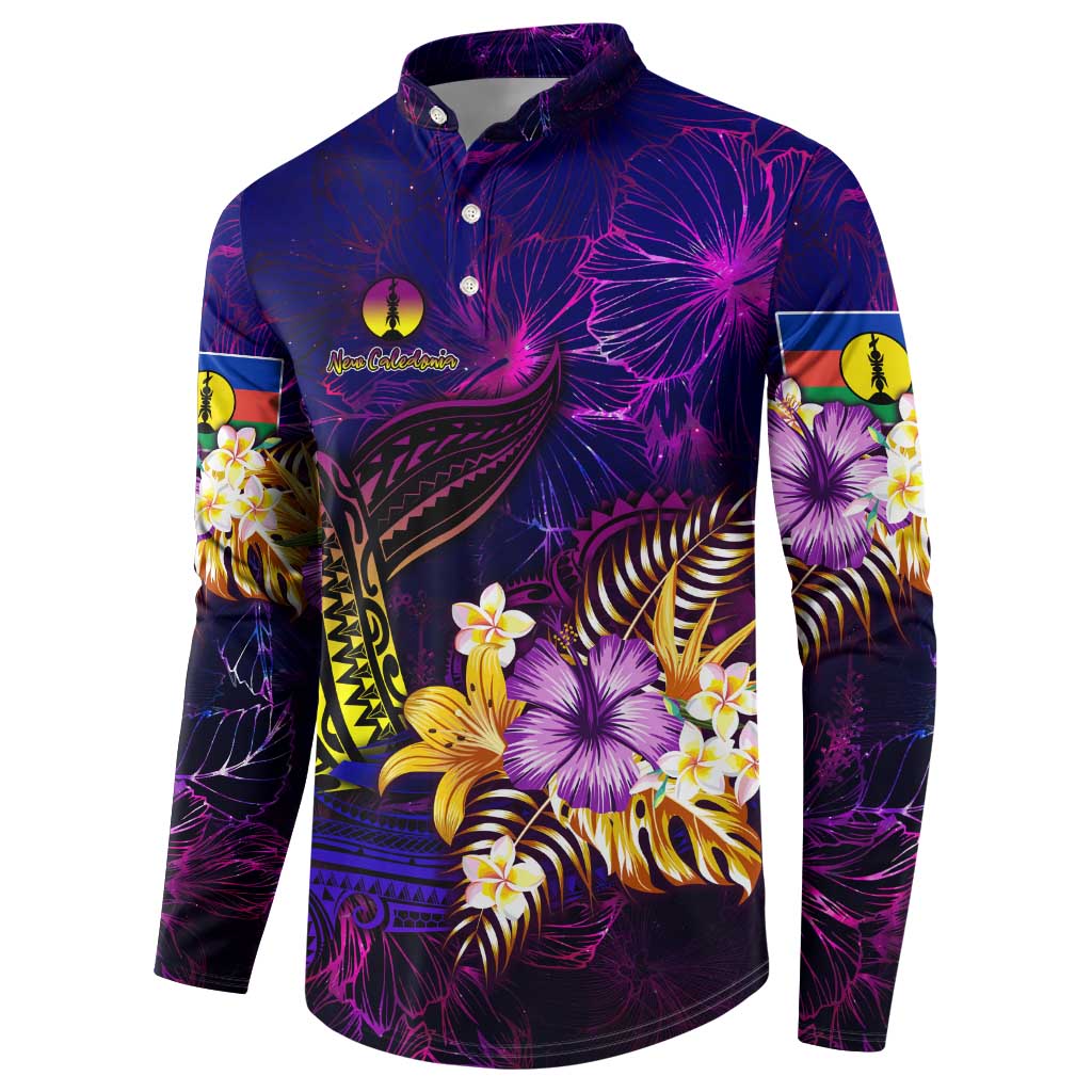 New Caledonia Button Sweatshirt Whale Hibiscus Polynesian