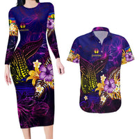New Caledonia Couples Matching Long Sleeve Bodycon Dress and Hawaiian Shirt Whale Hibiscus Polynesian