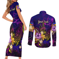 New Caledonia Couples Matching Short Sleeve Bodycon Dress and Long Sleeve Button Shirt Whale Hibiscus Polynesian