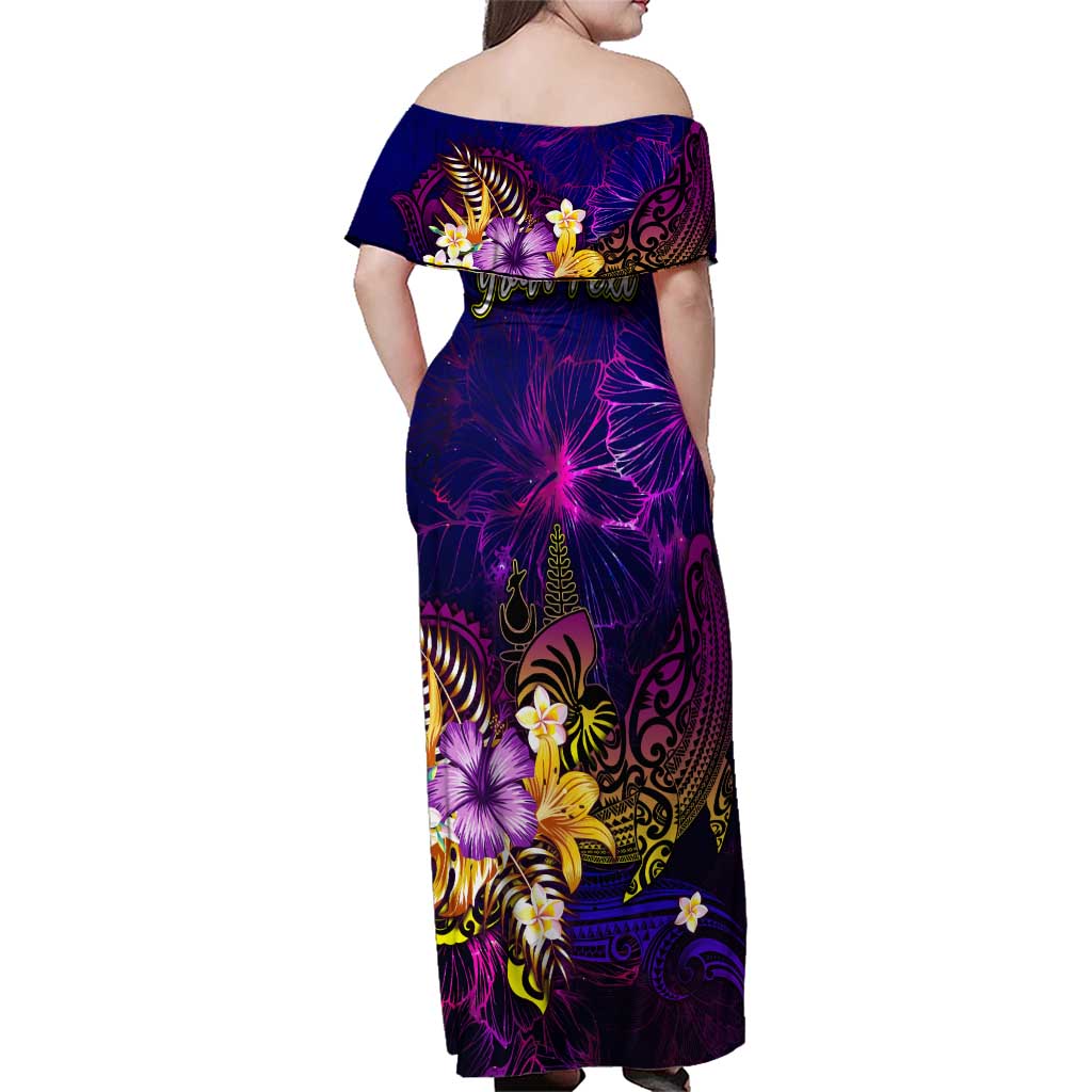 New Caledonia Family Matching Off Shoulder Maxi Dress and Hawaiian Shirt Whale Hibiscus Polynesian