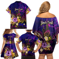 New Caledonia Family Matching Off Shoulder Short Dress and Hawaiian Shirt Whale Hibiscus Polynesian