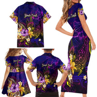 New Caledonia Family Matching Short Sleeve Bodycon Dress and Hawaiian Shirt Whale Hibiscus Polynesian