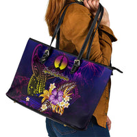 New Caledonia Leather Tote Bag Whale Hibiscus Polynesian