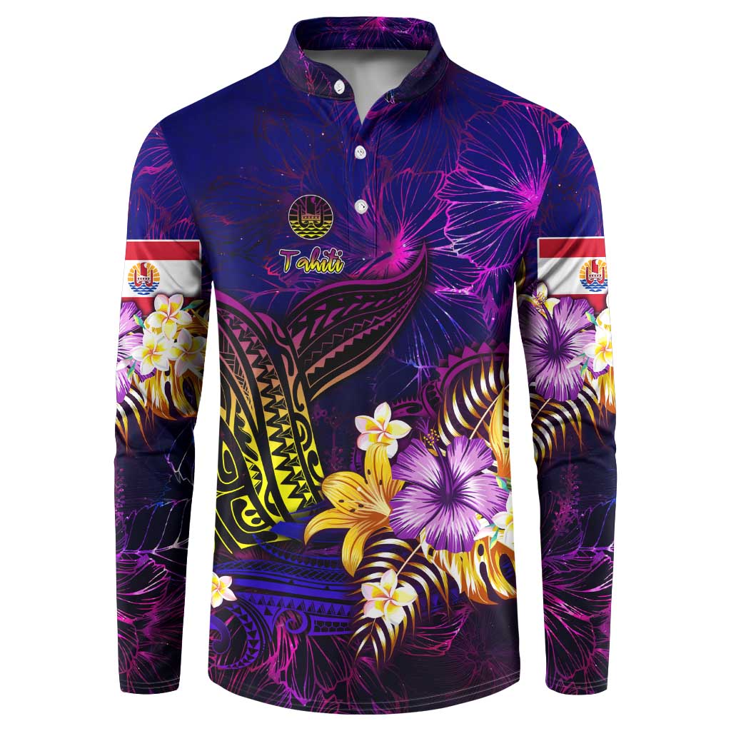 Tahiti French Polynesia Button Sweatshirt Whale Hibiscus Polynesian DT02 Purple - Polynesian Pride