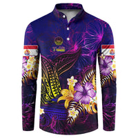 Tahiti French Polynesia Button Sweatshirt Whale Hibiscus Polynesian DT02 Purple - Polynesian Pride
