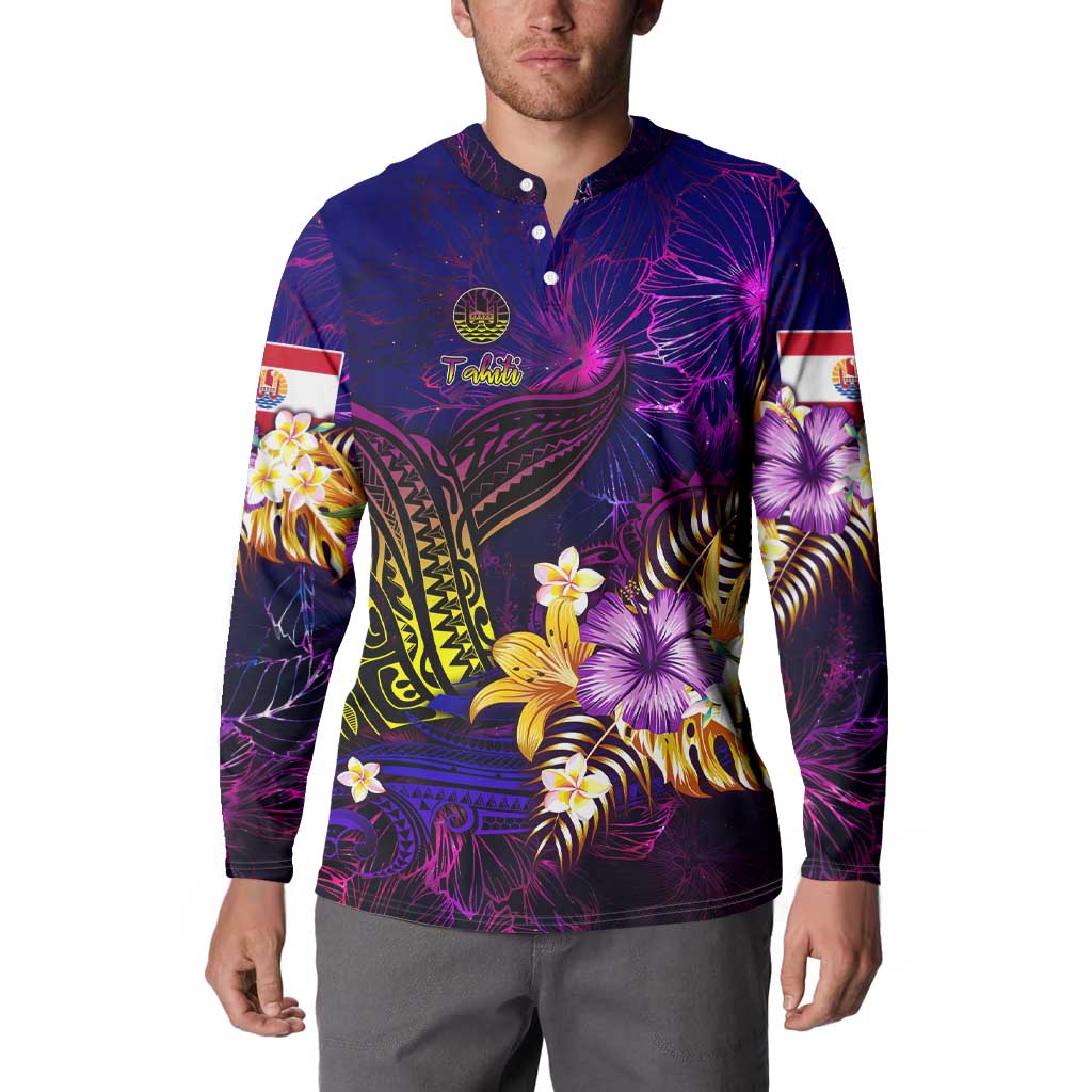 Tahiti French Polynesia Button Sweatshirt Whale Hibiscus Polynesian DT02 - Polynesian Pride