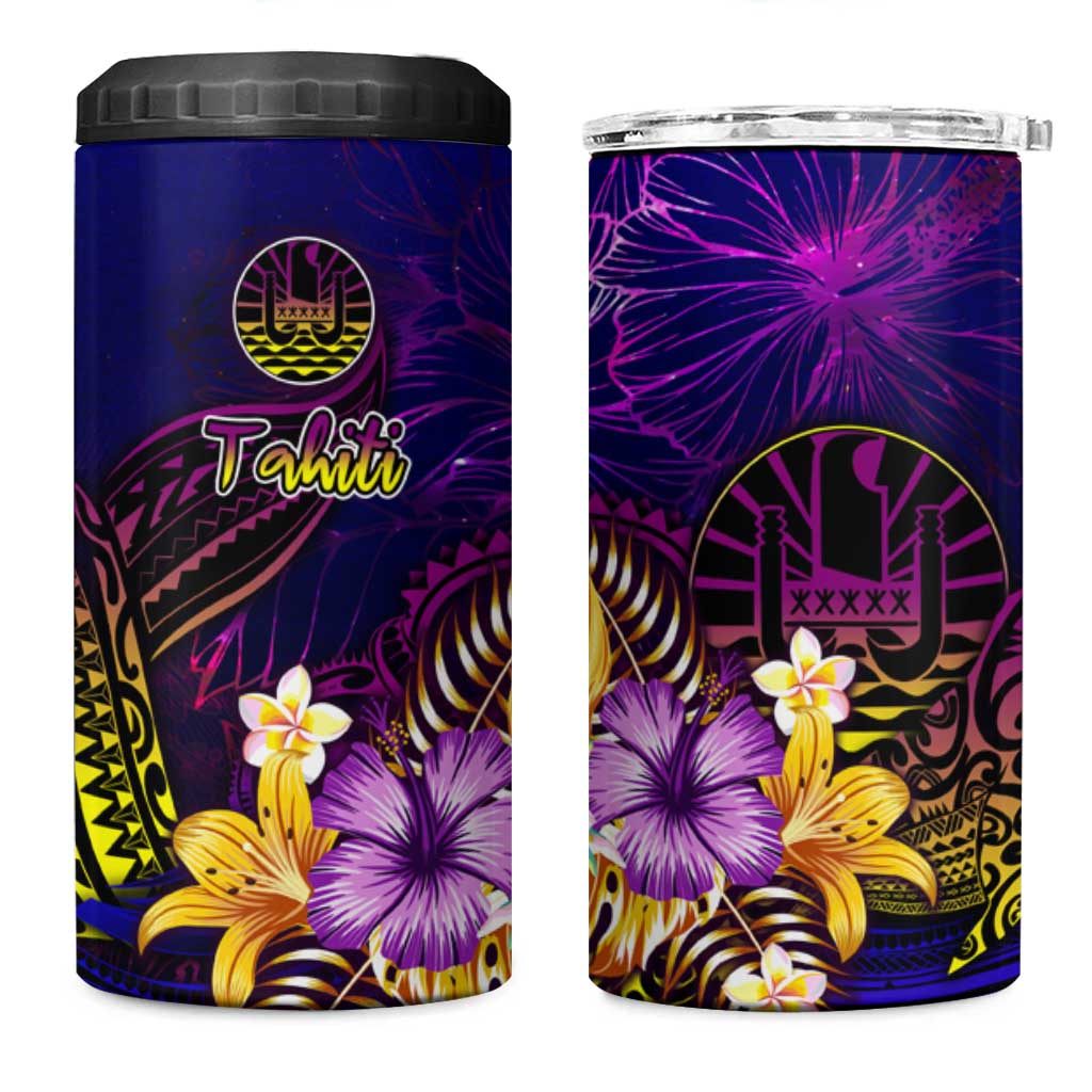 Tahiti French Polynesia 4 in 1 Can Cooler Tumbler Whale Hibiscus Polynesian