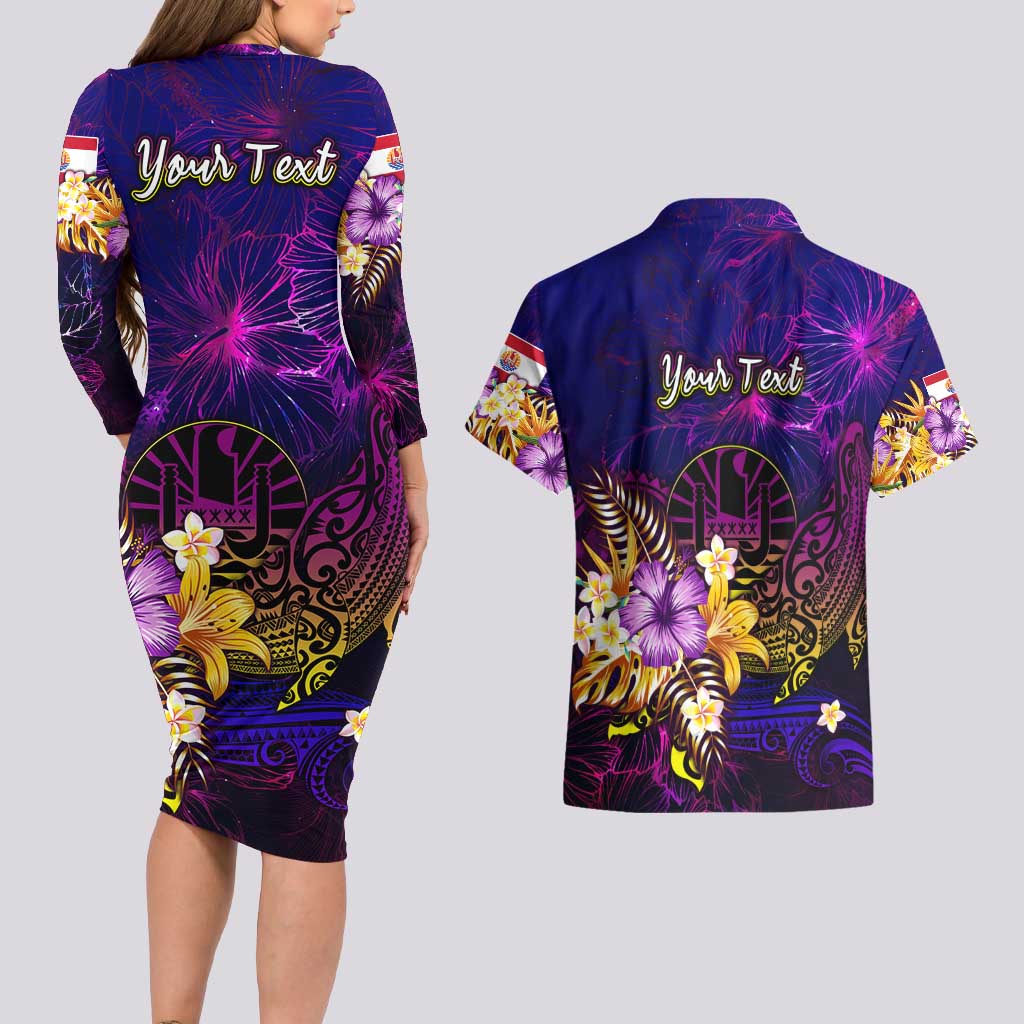 Tahiti French Polynesia Couples Matching Long Sleeve Bodycon Dress and Hawaiian Shirt Whale Hibiscus Polynesian DT02 - Polynesian Pride