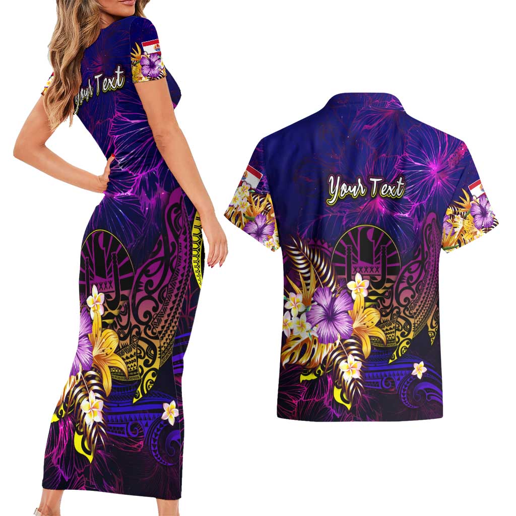 Tahiti French Polynesia Couples Matching Short Sleeve Bodycon Dress and Hawaiian Shirt Whale Hibiscus Polynesian DT02 - Polynesian Pride