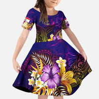 Tahiti French Polynesia Family Matching Long Sleeve Bodycon Dress and Hawaiian Shirt Whale Hibiscus Polynesian DT02 Daughter's Dress Purple - Polynesian Pride