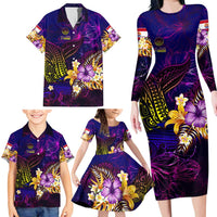 Tahiti French Polynesia Family Matching Long Sleeve Bodycon Dress and Hawaiian Shirt Whale Hibiscus Polynesian DT02 - Polynesian Pride