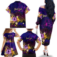 Tahiti French Polynesia Family Matching Off The Shoulder Long Sleeve Dress and Hawaiian Shirt Whale Hibiscus Polynesian DT02 - Polynesian Pride