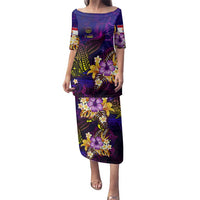 Tahiti French Polynesia Family Matching Puletasi and Hawaiian Shirt Whale Hibiscus Polynesian DT02 Mom's Dress Purple - Polynesian Pride