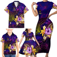 Tahiti French Polynesia Family Matching Short Sleeve Bodycon Dress and Hawaiian Shirt Whale Hibiscus Polynesian DT02 - Polynesian Pride