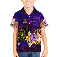 Tahiti French Polynesia Family Matching Short Sleeve Bodycon Dress and Hawaiian Shirt Whale Hibiscus Polynesian DT02 Son's Shirt Purple - Polynesian Pride