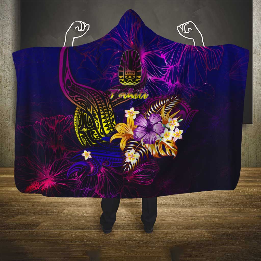 Tahiti French Polynesia Hooded Blanket Whale Hibiscus Polynesian