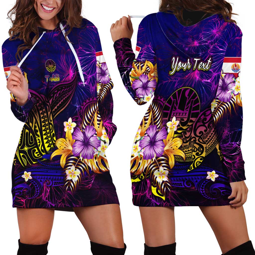 Tahiti French Polynesia Hoodie Dress Whale Hibiscus Polynesian