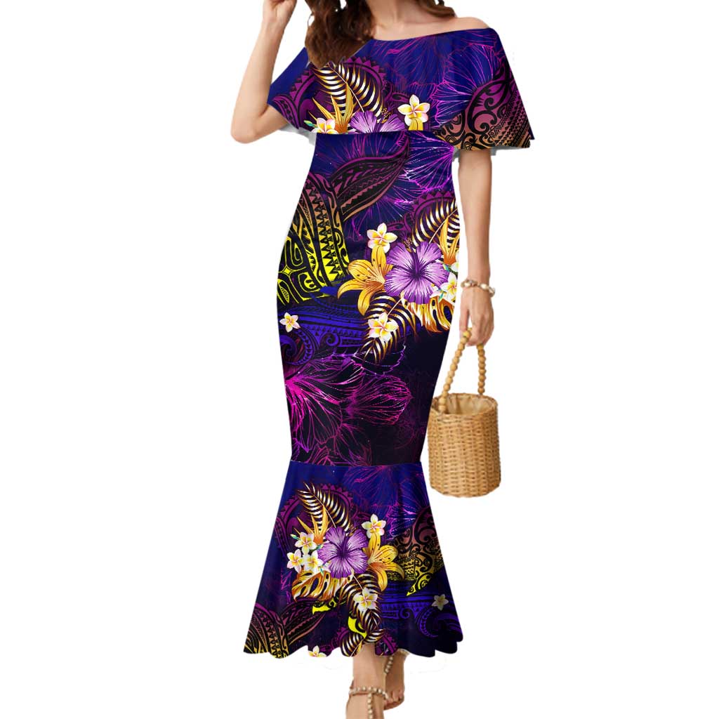 Tahiti French Polynesia Mermaid Dress Whale Hibiscus Polynesian