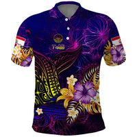 Tahiti French Polynesia Polo Shirt Whale Hibiscus Polynesian DT02 Purple - Polynesian Pride