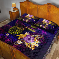Tahiti French Polynesia Quilt Bed Set Whale Hibiscus Polynesian