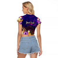 Tahiti French Polynesia Raglan Cropped T Shirt Whale Hibiscus Polynesian