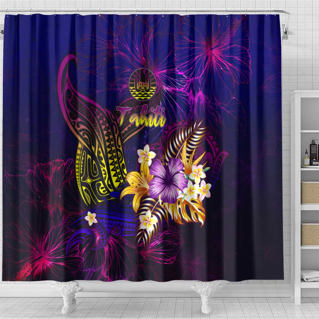Tahiti French Polynesia Shower Curtain Whale Hibiscus Polynesian