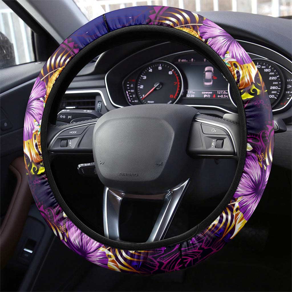 Tahiti French Polynesia Steering Wheel Cover Whale Hibiscus Polynesian