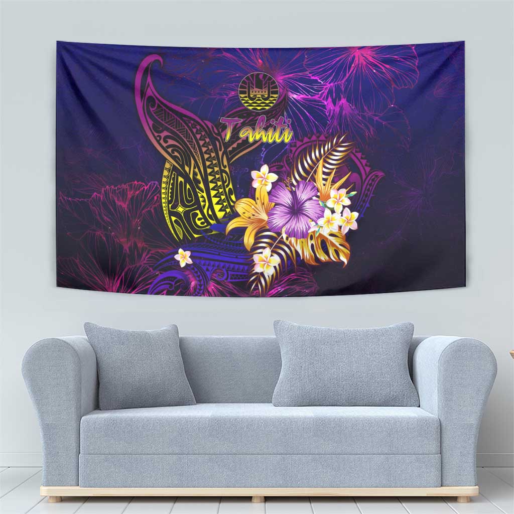Tahiti French Polynesia Tapestry Whale Hibiscus Polynesian