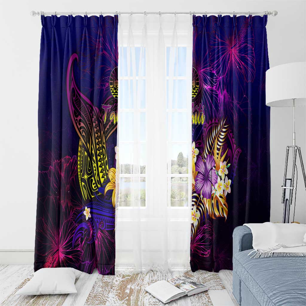 Tahiti French Polynesia Window Curtain Whale Hibiscus Polynesian
