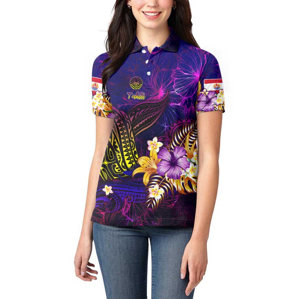 Tahiti French Polynesia Women Polo Shirt Whale Hibiscus Polynesian DT02 - Polynesian Pride