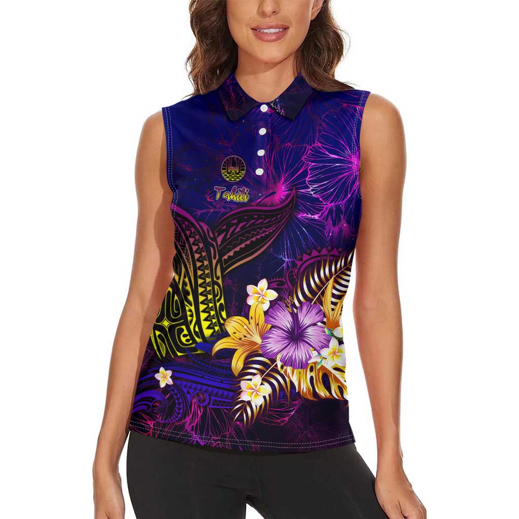Tahiti French Polynesia Women Sleeveless Polo Shirt Whale Hibiscus Polynesian DT02 - Polynesian Pride