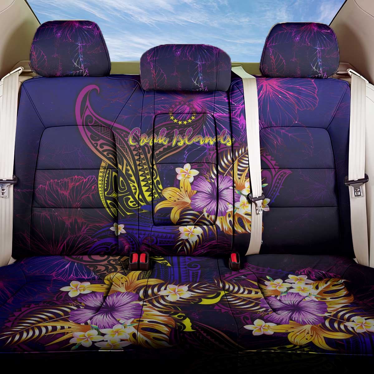 Cook Islands Back Car Seat Cover Whale Hibiscus Polynesian